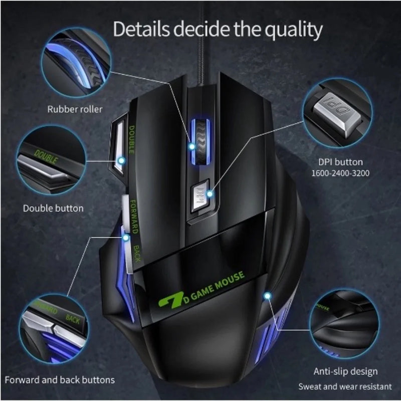 Mouse Gamer 3200dpi com LED laser X7, USB com Botões Profissionais