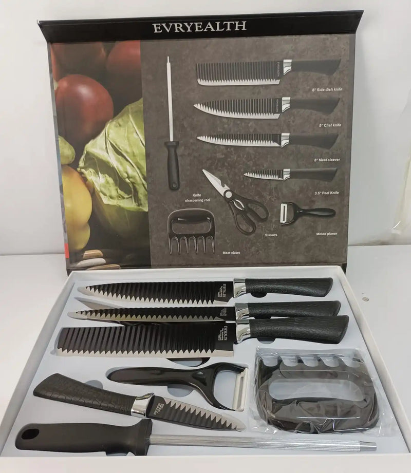 Conjunto de Facas Hvryealth, Descascador e Tesoura Premium Inox Incluso, 8 Peças, Cabo Emborrachado, Ideal para Churrasco e Cozinha Geral