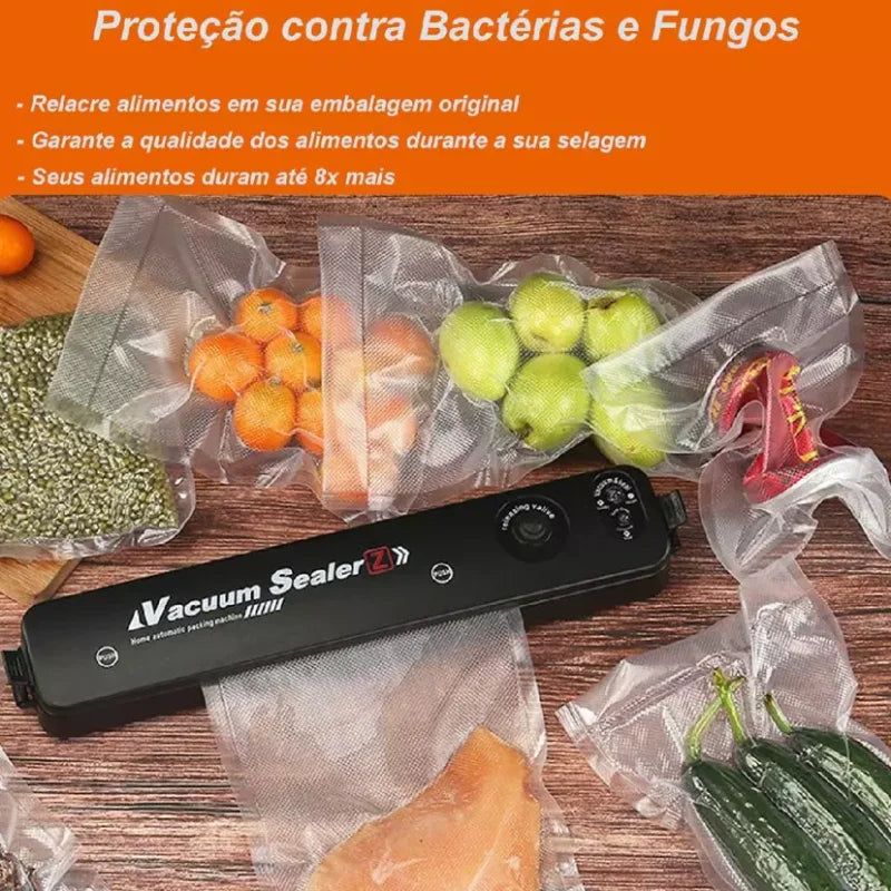 Máquina de Selagem a Vácuo Automática para Alimentos, Bivolt, Embaladora de Plástico, Sela e Veda