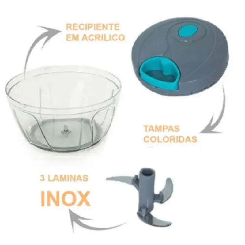 Processador de Alimentos Manual Premium com 3 Lâminas Inox