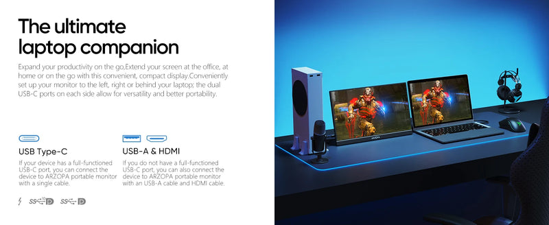 Monitor Gamer ARZOPA de 16,1 polegadas, 100% sRGB, 144Hz, Compatível com PS4/5, Steam Deck, Switch, PC e Mac