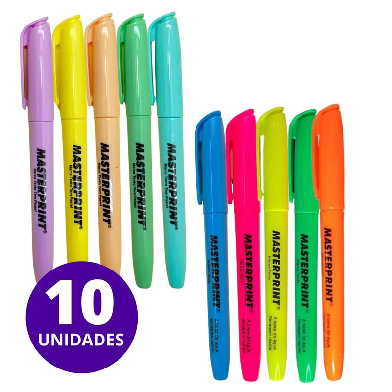 Kit com 10 Canetas, Brand Text Neon + Pastel Masterprint