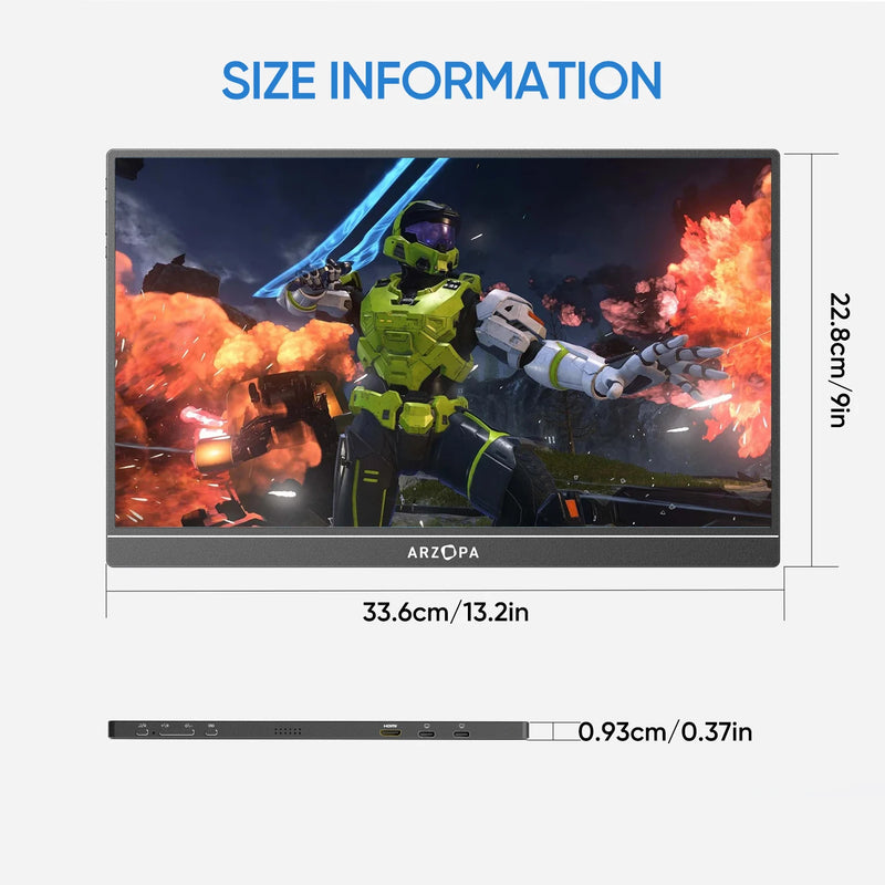 Monitor Gamer ARZOPA de 16,1 polegadas, 100% sRGB, 144Hz, Compatível com PS4/5, Steam Deck, Switch, PC e Mac