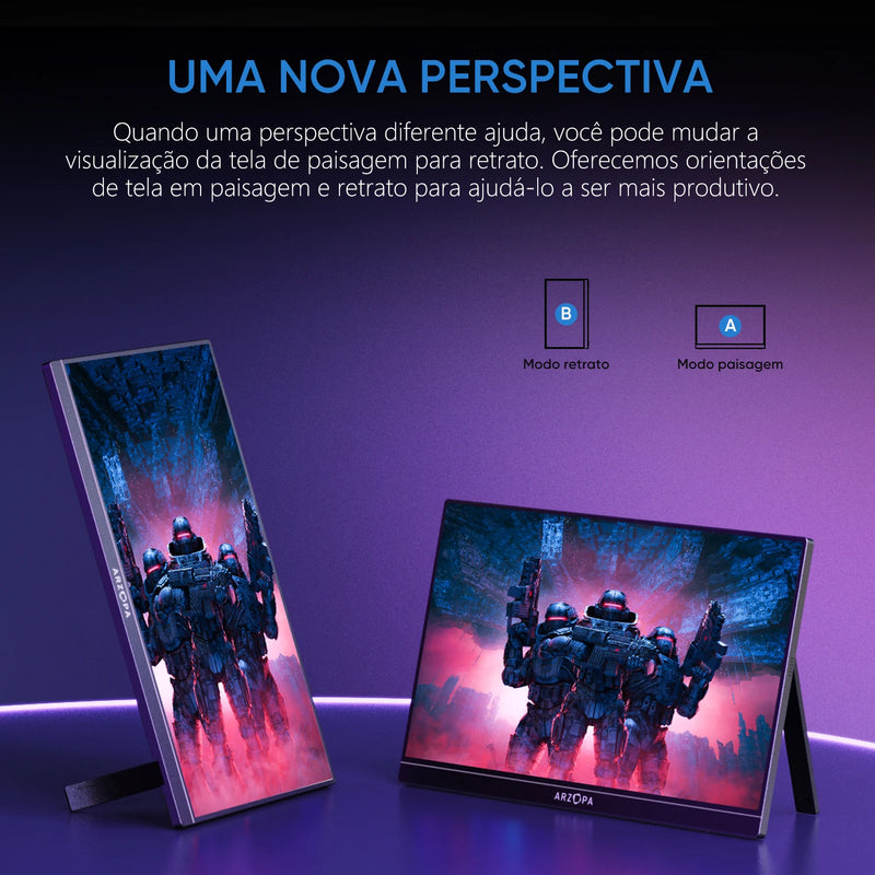 Monitor Gamer ARZOPA de 16,1 polegadas, 100% sRGB, 144Hz, Compatível com PS4/5, Steam Deck, Switch, PC e Mac