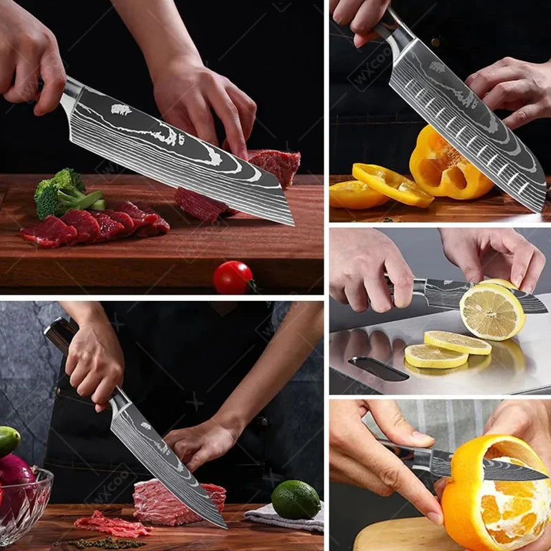 Faca de Chef Profissional Japonesa Santoku, de Aço Inoxidável