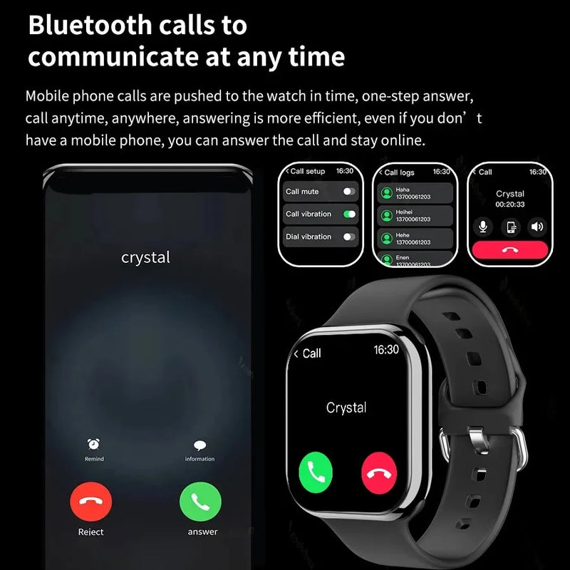 Smartwatch com Chamada Bluetooth, Medidor de Frequência Cardíaca, Resistencia à Água, Carregamento Sem Fio, 450mAh