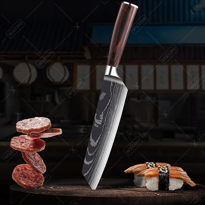 Faca de Chef Profissional Japonesa Santoku, de Aço Inoxidável