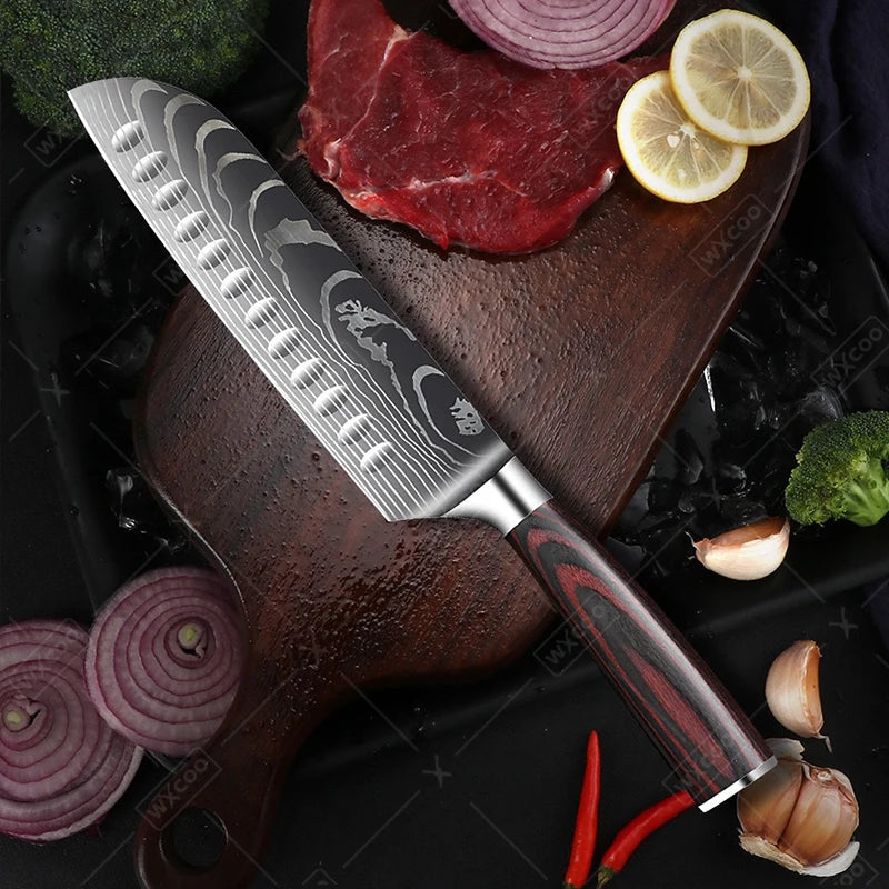 Faca de Chef Profissional Japonesa Santoku, de Aço Inoxidável