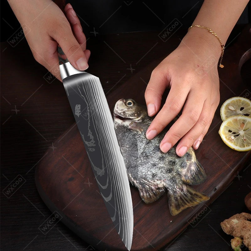 Faca de Chef Profissional Japonesa Santoku, de Aço Inoxidável