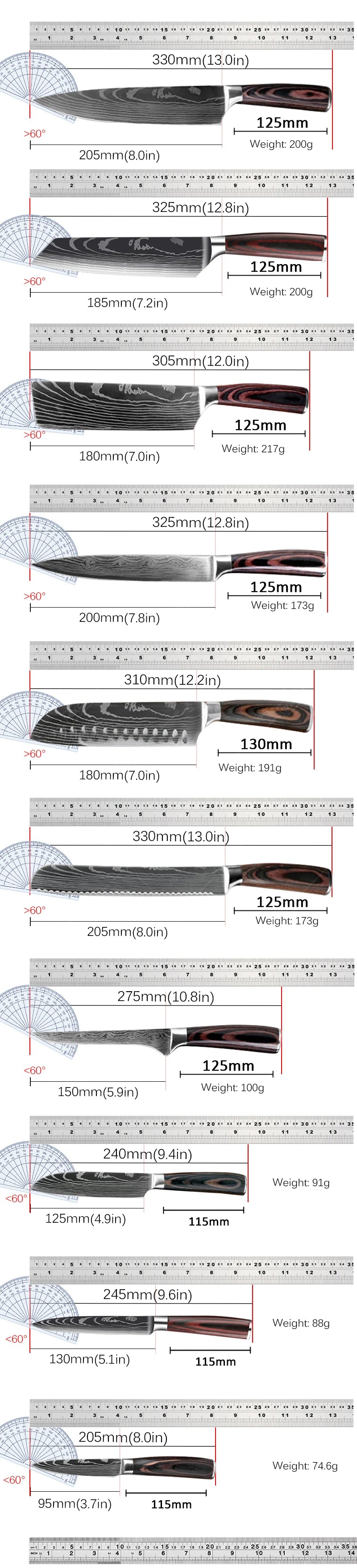 Faca de Chef Profissional Japonesa Santoku, de Aço Inoxidável