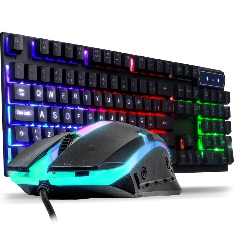 Kit Gamer Teclado Semi Mecânico + Mouse 3200dpi Usb Rgb Iluminado