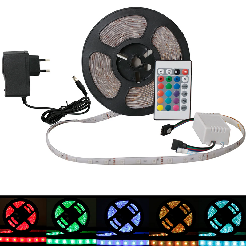 Fita LED, Rolo de 5m, com Controle e Fonte 12V Bivolt